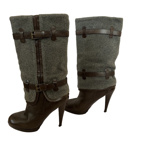 Cole Haan Shoes - Cole Haan Stiletto Heel Boots Women's 6.5B Brown Leather Gray Wool